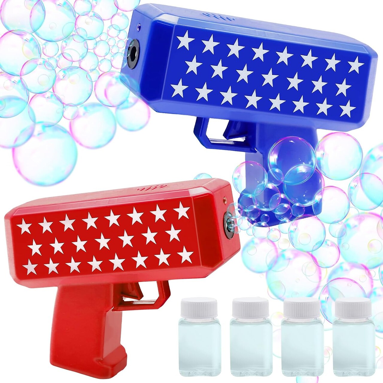 2 Pack Bubbles Guns Toys 4th of July Party Favors, 4th of July Accessories Patriotic Bubbles Makers with 4 Bubble Solutions & Star for Kids Independence Day 250th Anniversary Party Decorations